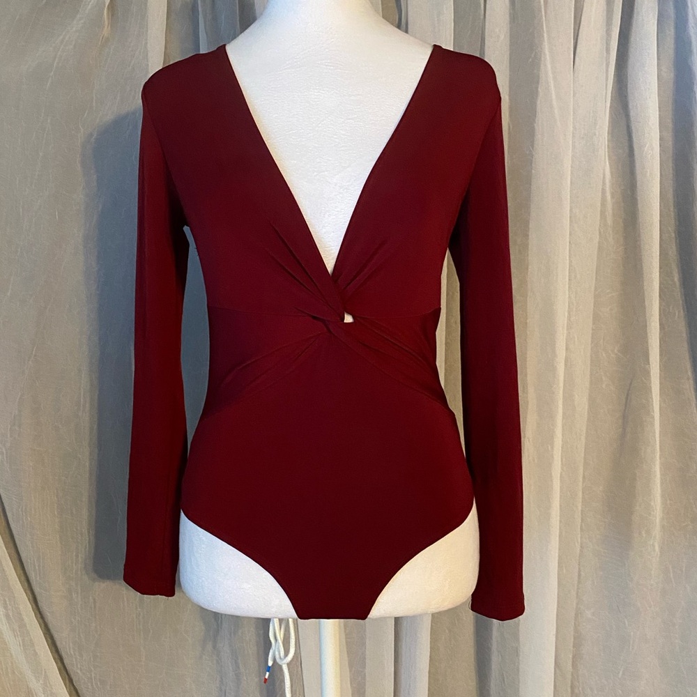 Iris Women's Stretch Long Sleeve Bodysuit - Small, Red, Button Accents